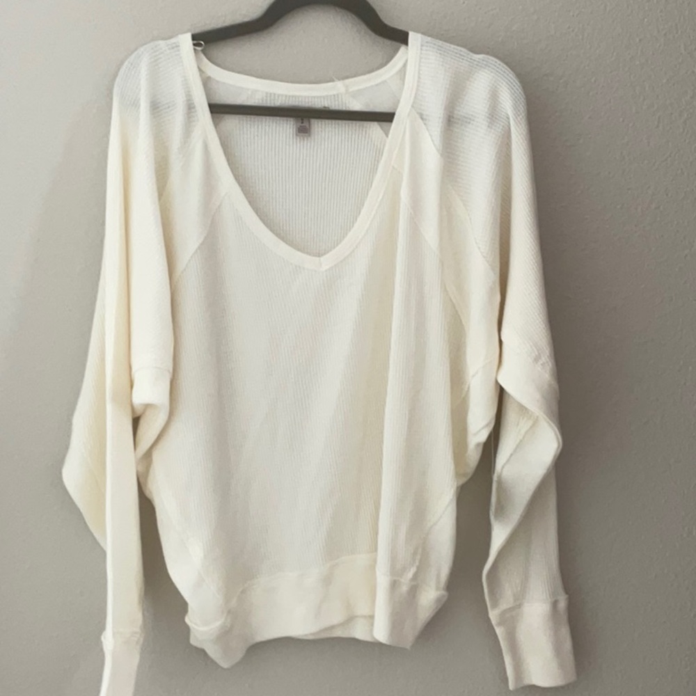 Free People, white sweater, size small V-neck. 100% cotton.